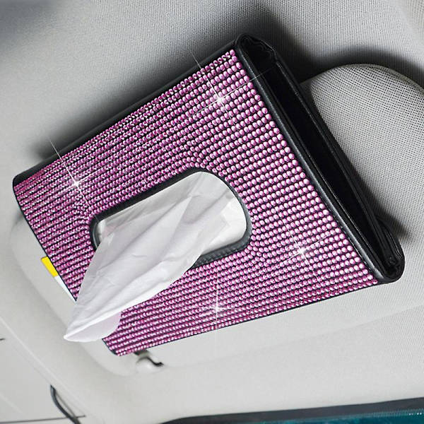 Bil Interiør Visir Vævsholder Hængende Bling Diamant Læder Krystaller Rhinestone Papir Håndklæde Cover Case Til Bil Tilbehør| | Black