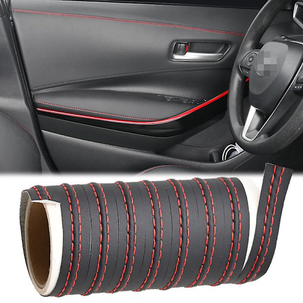 Pu Läder Bilgjutning Självhäftande Trim Dekoration Linje Gör-det-själv Dashboard Fläta Strip Bilar Styling Dekal Biltillbehör Interiör| | Red 200cm