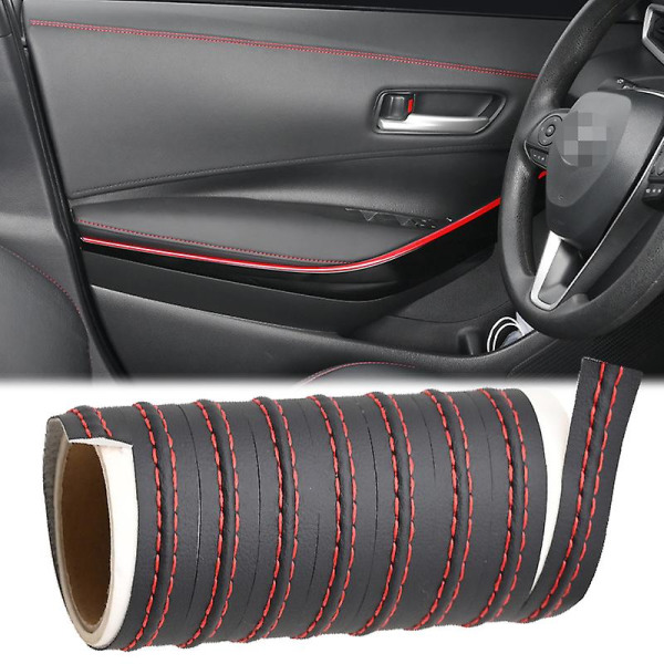 Pu Læder Bilstøbning Selvklæbende Trim Dekoration Line Diy Dashboard Braid Strip Biler Styling Decal Biltilbehør Interiør| | Red 200cm