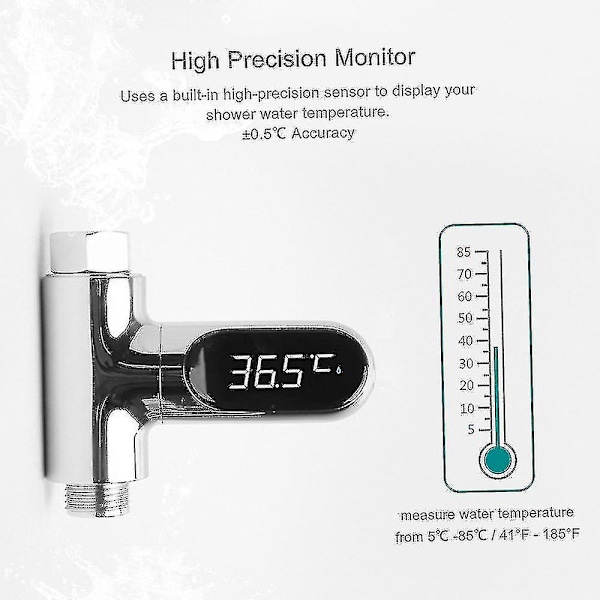 Digital dusjtermometer / Badetemperaturmonitor Vann Termometer 5~85 Mearing 360 Roterbar LED-skjerm for baby eldre