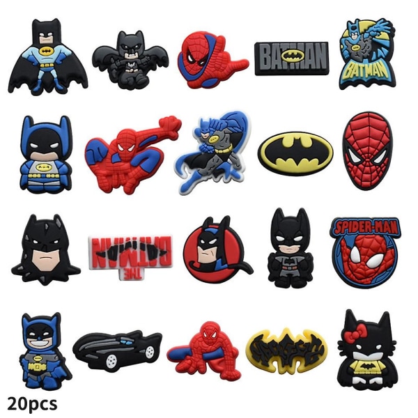 20 stk Superhelt Spiderman Batman Sko Dekorasjon Charms For Clog Decoration Sandaler Tilbehør Til Barn Voksne Festgaver