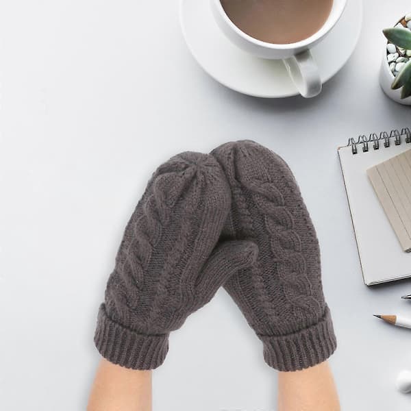 Dame bløde strikhandsker: Varme vinter-essentials. Ensfarvede, tykke vanter til hverdagsbrug Dark Gray One Size