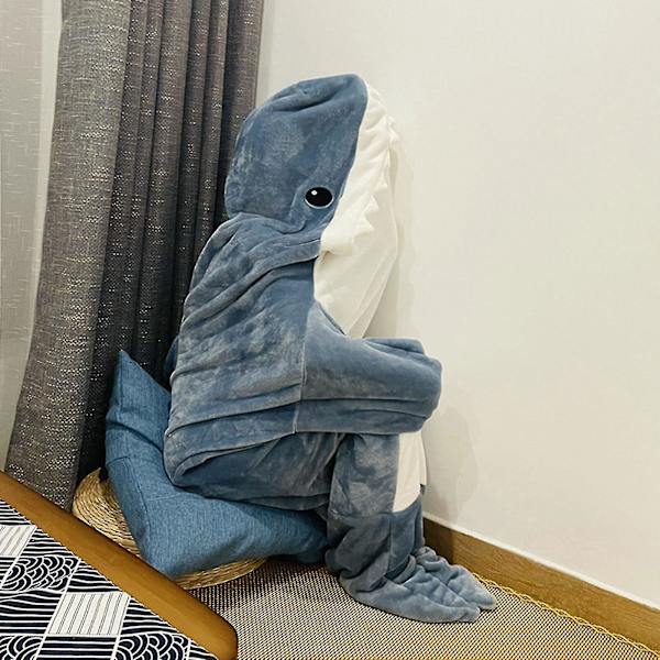 Shark Blanket Hettegenser Voksen - Shark Onesie Voksen Bærbart Teppe - Shark Blanket Super Myk Koselig Flanell Hettegenser Shark Sovepose 210