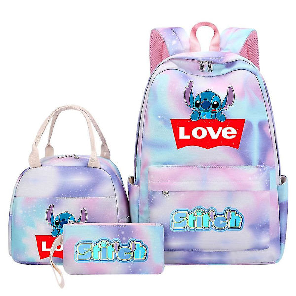 3-osainen Lilo & Stitch set - Naisten ja miesten monitaskuinen matka-koululaukku - Laadukkaat Mochilas teini-ikäisille, casual tyyli 7