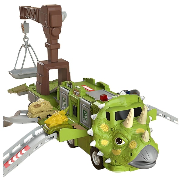 Dinosaur Transforming Engineering Truck Track Lekesett med lys og musikk green Tyrannosaurus rex