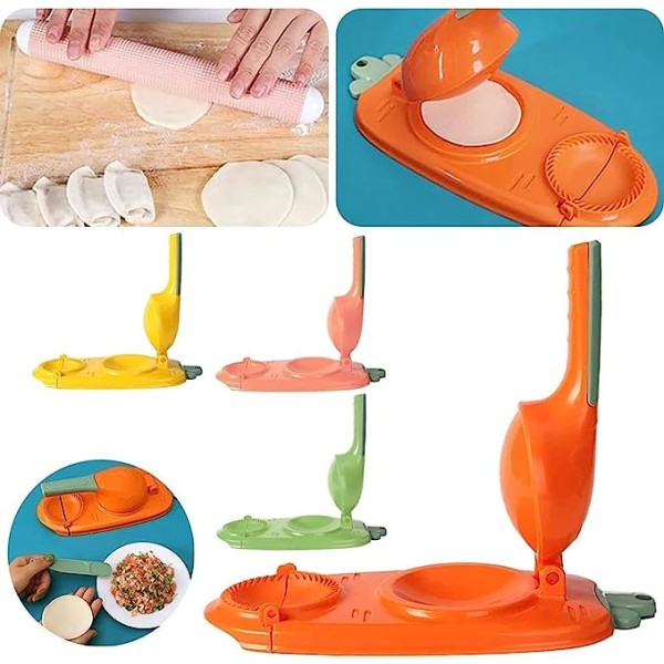 2 i 1 Dumpling Maker, DIY Dumpling Maker Mould Dumpling Wrapper Maker, Creative Dumpling Making Tool (gul)