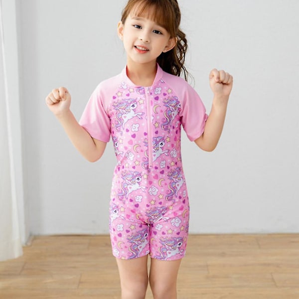 Tecknad Unicorn barn baddräkt kortärmad baddräkt simdräkt 7-8 Years