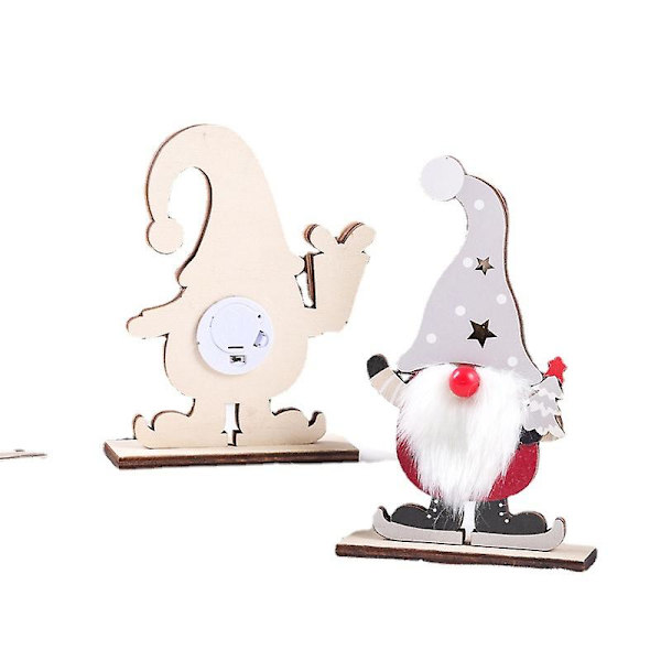 2 kpl Joulutonttu Joulupukki Puinen Gnome Led-11,5*4*15,2cm, Joulutonttupöydän tarvikkeet, Puinen koriste-esine seisomaan paristokäyttöinen Tomte
