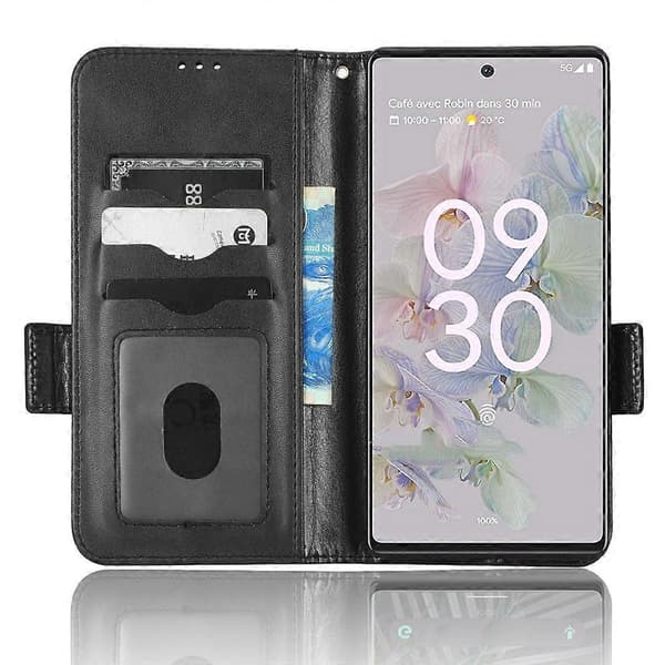 För Google Pixel 6a Symmetrisk Triangel Läder Telefonfodral Black