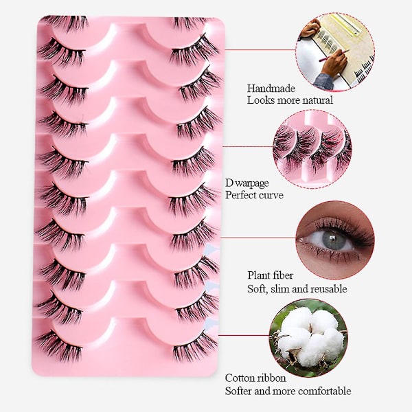 Naturliga halvfransar Korta Wispy Faux Mink Fransar falska ögonfransar 10 par