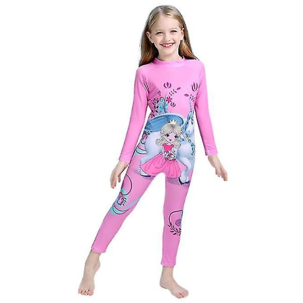 Badkläder för barn för pojkar och flickor Badkläder långärmad stranddräkt i ett stycke surfdräkt pink L