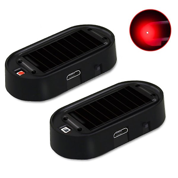 Bil Fake Security Light Led Solar Powered Simulated Dummy Alarm Trådlös Varning Anti Stöld Varning Lampa Blinkande Imitation| | 2Pcs 03
