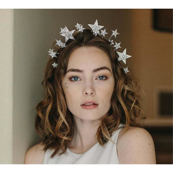 Rhinestone Star Pannebånd, Glitter Hårbånd, Brude Crystal Tiara Crown