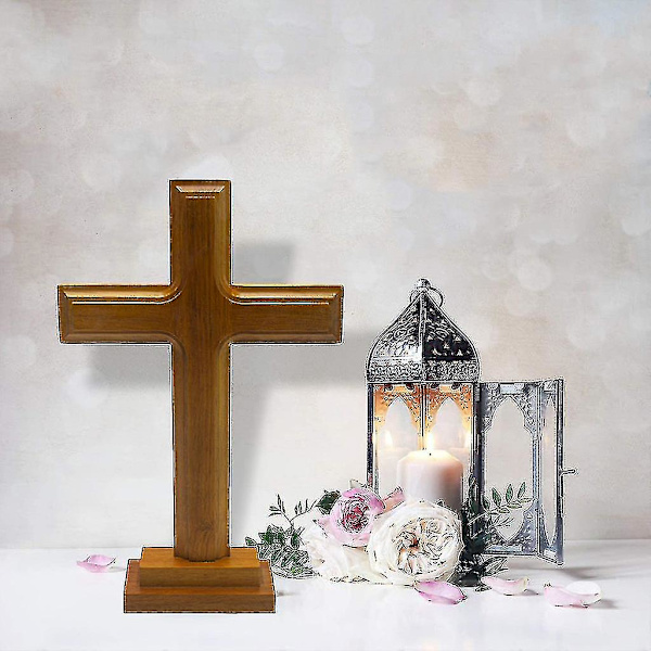 Trä Ståkors Dekor Altarkors Med Stativ Dubbelsidigt Bord Cross Present - ya