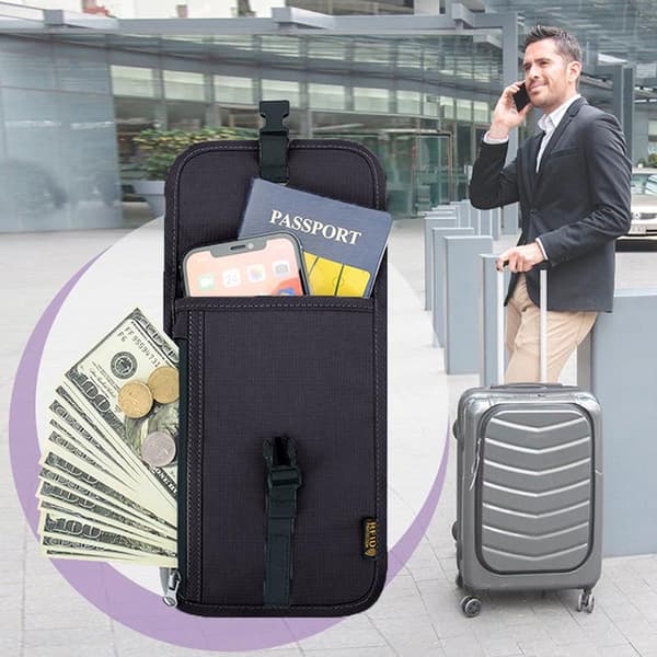 Rejsetaske med RFID-blokering, rejsehalsedisse til pas