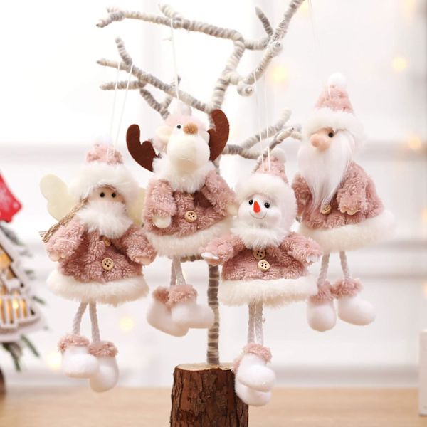 4 stk Elk Angel Doll Pendant Træhængende ornamenter, julehåndværk elverdekorationer til jul, Thanksgiving Day gaver (Engel-Elg-Snemand-Julemanden)