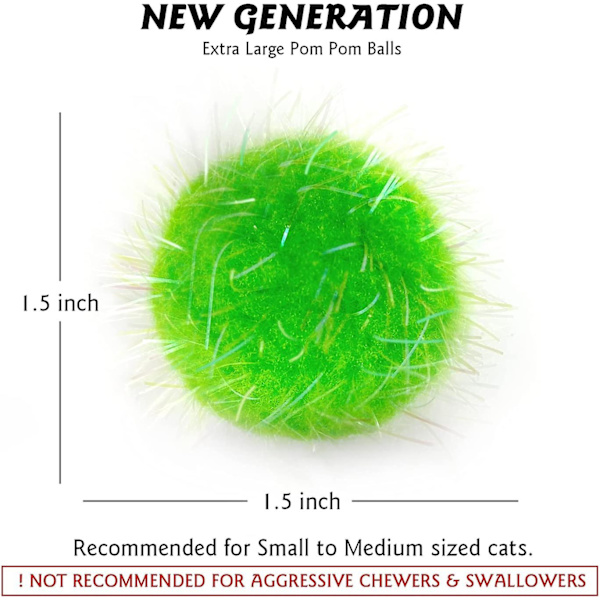 20 st 1,5 tum New Generation Extra Large Cat's Favorit Chase Glitter Ball Toy Sparkle Pom Pom Balls