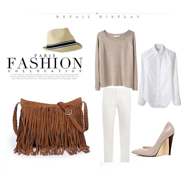Tassel Damaxelväska Mode Läder Plysch Retro Crossbody Bag Damväska Brown