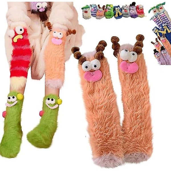 Lämpimät Cozy Fluffy Sarjakuva Monster Sukat, Coral Velvet Kolmiulotteiset omituiset sukat, Pehmoiset Monster Socks Joulusukat 1 pair Orange