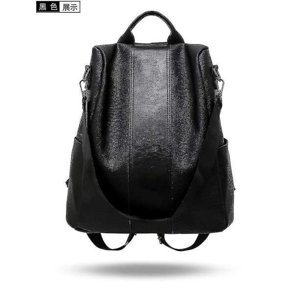 Tyverisikring Vintage læderrygsæk Kvinder Skuldertaske Dame Rejserygsæk med høj kapacitet Skoletasker til piger Mochila Mujer Black