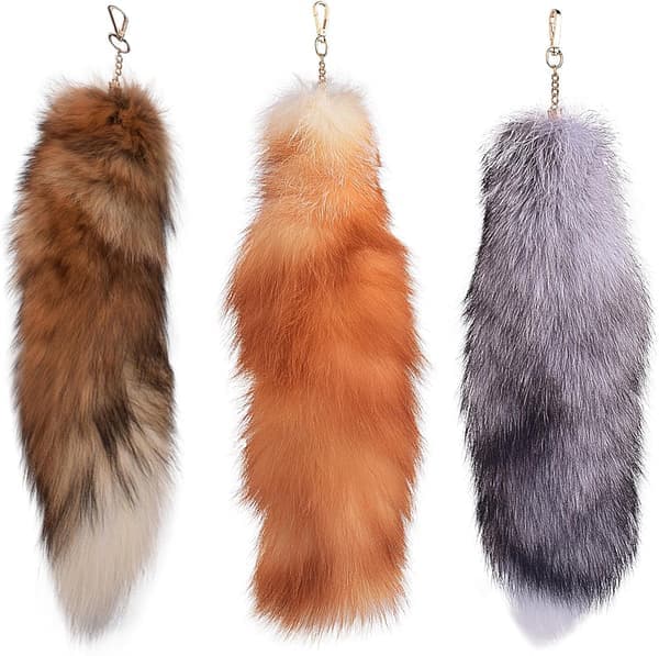 3 Pcs Therian Fox Tails 40 cm Long with Clasp, Soft Fluffy Fox Tail Keychain, Hanging Fox Tail for Handbag Backpack