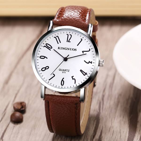 Yksinkertainen muoti litsikuvioinen vyö, vedenpitävä watch brown band white
