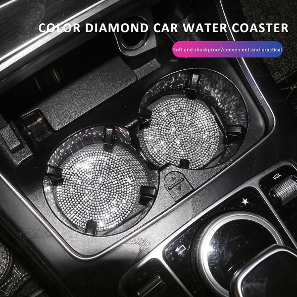 2st Diamond Car Coaster Vattenkopp Slot Halkfri matta Silica Gel Pad Cup Hållare Matta Bil Gadget Bling Biltillbehör För Kvinna|bildekaler| Red