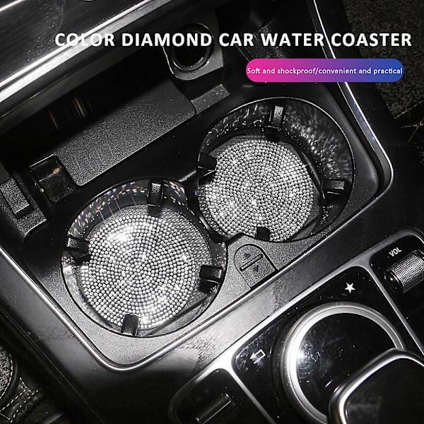 2st Diamond Car Coaster Vattenkopp Slot Halkfri matta Silica Gel Pad Cup Hållare Matta Bil Gadget Bling Biltillbehör För Kvinna|bildekaler| White