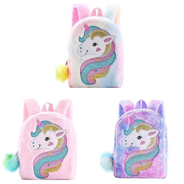 Mini Unicorn Reppu Tyttö Lasten Pehmo Kaksinkertainen Olkalaukku Matka Snack Reppu Purppura