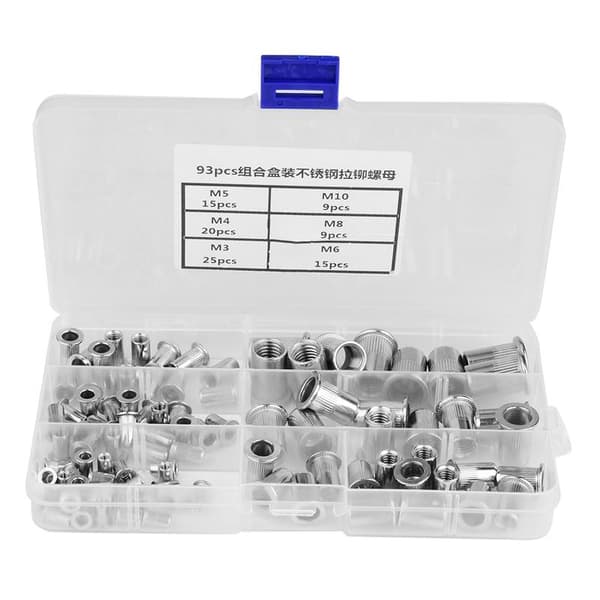 93 Pcs Threaded Insert Box M3 M4 M5 M6 M8 M10 304 Stainless Steel Blind Rivet Nut Set