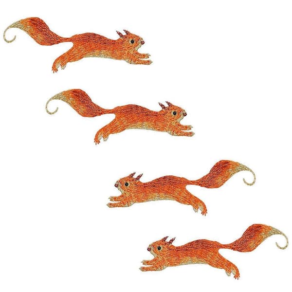 4 stk ekornformede designlapper DIY klesklistremerker broderte stofflapper