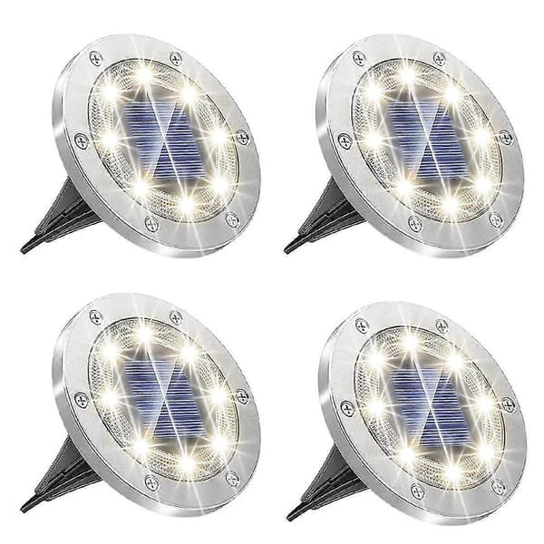 4 stk. jordlamper Forbedrede solcelledrevne jordlamper, 8 LED-drevne vandtætte disklys til haven Silver