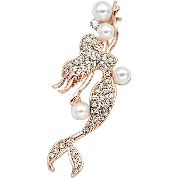 Kvinde Modesmykker Havfrue Krystal Broche Pins Tøj Tilbehør Med Perle BZ015