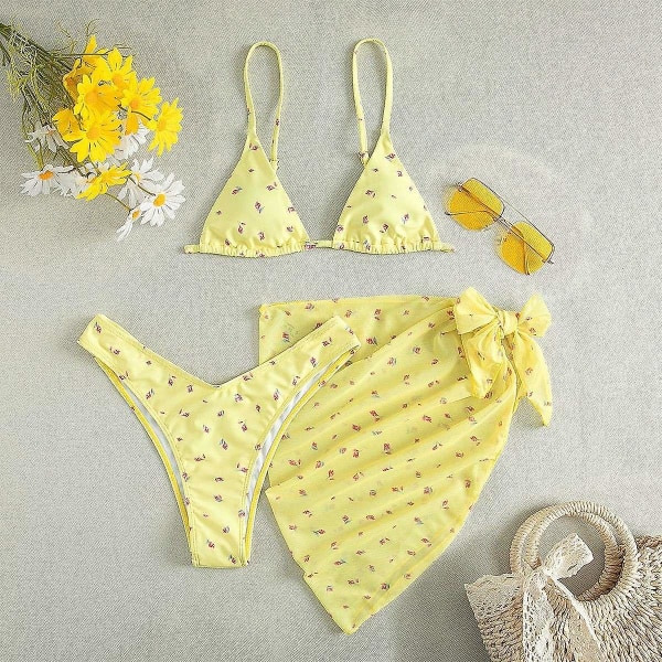 Eurooppalainen ja amerikkalainen kolmiosainen bikini-uimapuku Yellow M