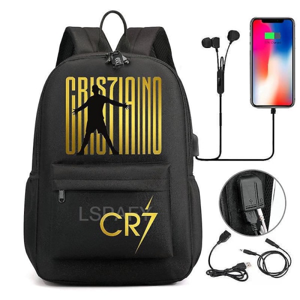 Cr7 Reppu Teini-ikäiset Tytöt Pojat USB Port Canvas Koululaukku Cr7 Opiskelijoiden Kirjakassi Kapasiteetti Matka Mochila Infantil 4