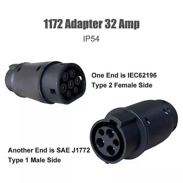Evse Ev Adapter 32a J1772 Type 1 Til Type 2 Plugg Ev Adapter, Elbiler Billader Lading