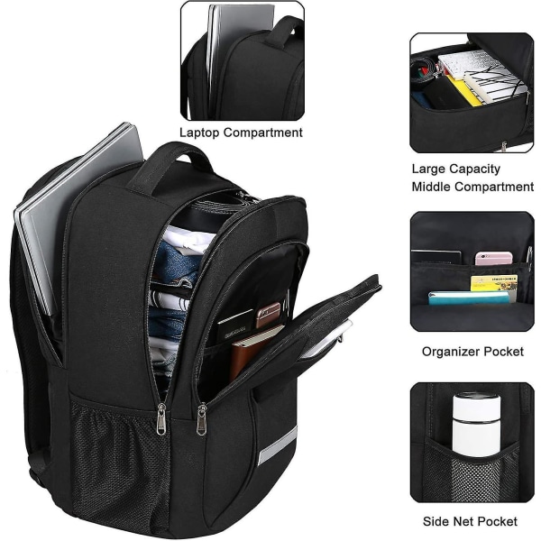 Rygsæk til mænd Rejser Laptop-rygsæk med USB-opladning/hovedtelefonport Holdbar vandafvisende College Skolerygsæk Laptoptaske til kvinder Passer til 15.