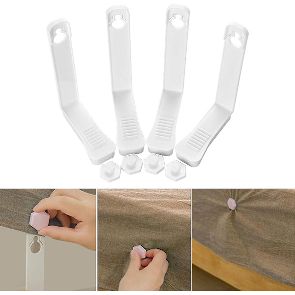 Generisk 4-stykke sengetøjsholder Fastener Sheet Grippers, Whitewhite