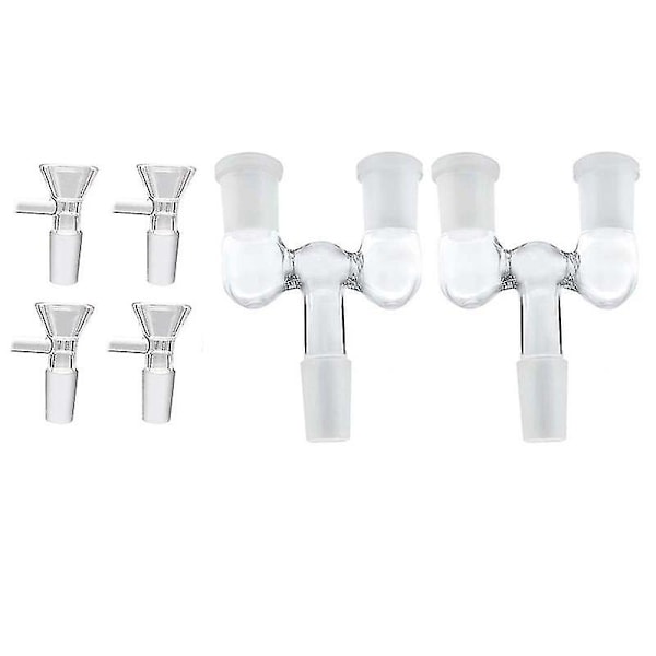Glasrørsadapter, 2 stk 14 mm han-til-dobbelt 14 mm hun-adapter med 4 stk 14 mm gennemsigtigt glas sjov