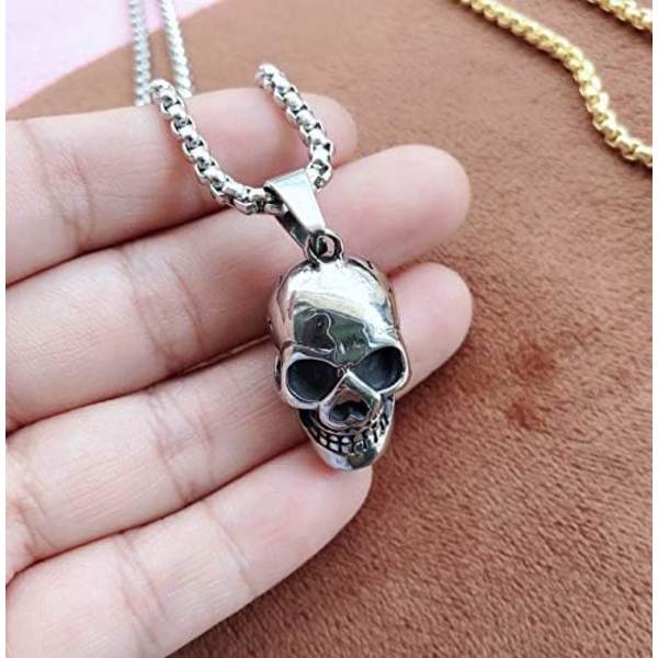 Skull Anheng Halskjede Gotisk Halloween Tilbehør for Kvinner Menn Punk Tilbehør for gutter Julebursdagsgaver til gutter Silver