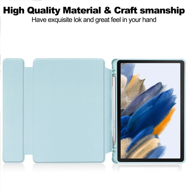 Tablettaske til Samsung Galaxy Tab A9+, med Bluetooth-tastatur Roterende Stand Pu+acrylcover Sky Blue