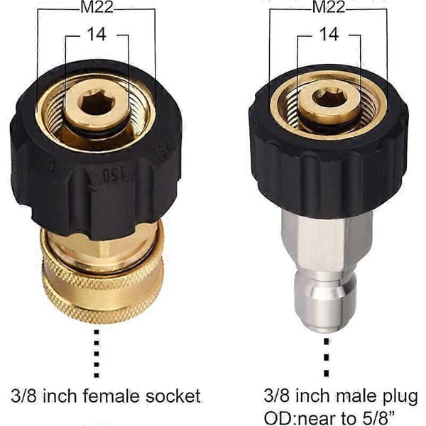 Högtryckstvättslangadapterset M22 3/8 Snabbkoppling 5000 PSI