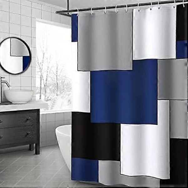 Modern Marinblå Duschdraperi, Blått och Vitt Duschdraperi för Badrum, Grått Baddraperi Modernt Geometriskt Tema Vattenavvisande Duschdraperier