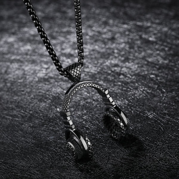 Hip Hop Musikälskare DJ Hörlurshänge Rostfritt stål Halsband för män Kvinnor Tonåring med Box Kedja Färg Svart Silver Guld Black Free Size