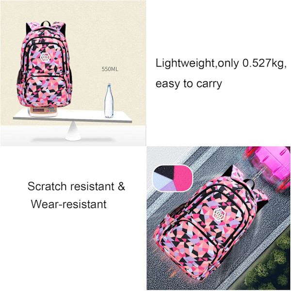 Pige geometrisk trykt Primary Junior High University Skoletaske Bogtaske Rygsæk (sort, 19L) Black 19 Liters