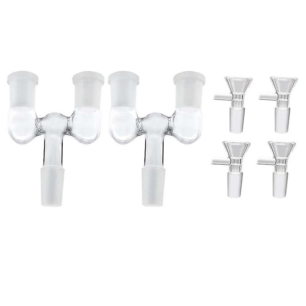 Glasrørsadapter, 2 stk 14 mm han-til-dobbelt 14 mm hun-adapter med 4 stk 14 mm gennemsigtigt glas sjov