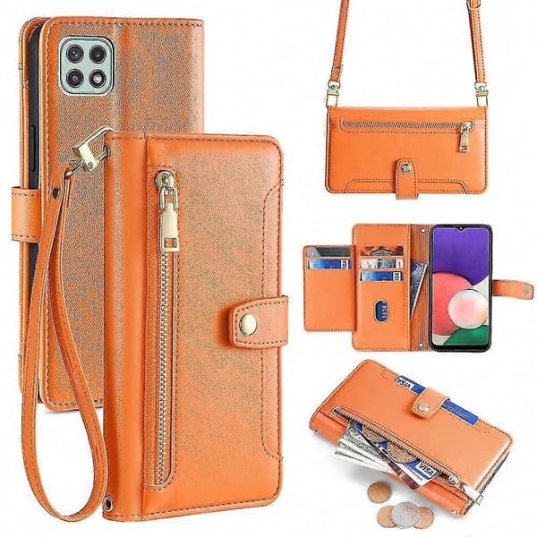 Blixtlåsplånboksfodral för Galaxy A22 5G Orange