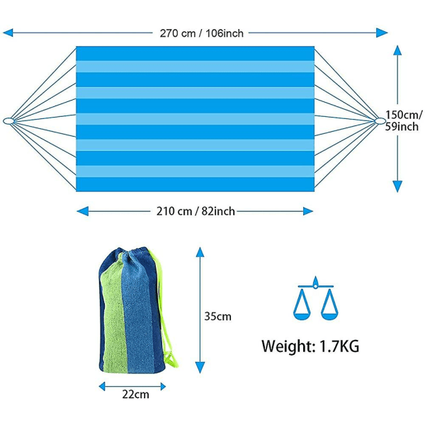 Ulkoleirin riippumatto, 210 x 150 cm yhden tai kahden hengen kannettava ulkokangas