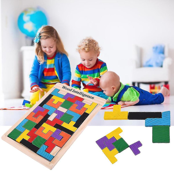 Farverigt træ Tetris Puslespil Tangram Brain Teaser Puslespil Legetøj Uddannelsesmæssigt