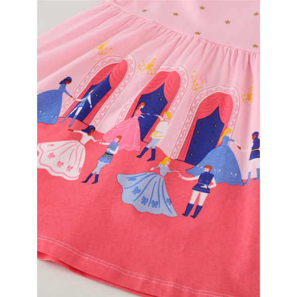 Kids Girl Tecknad Polka Dot Princess Print Kortärmad Klänning Sommar Beach Party A-line Klänningar 6-7 Years